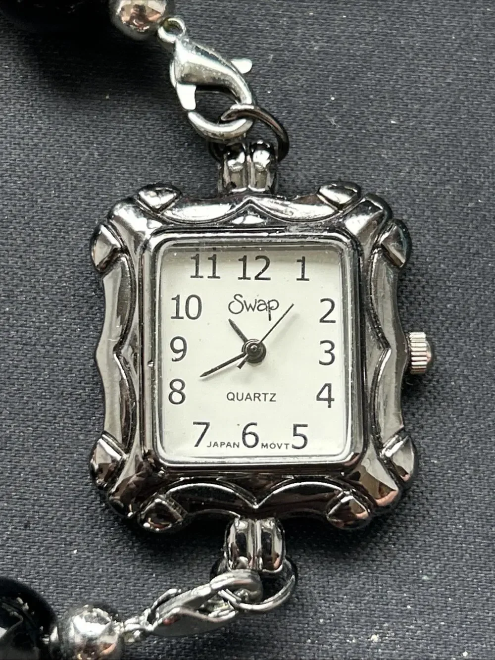 Swap Dark Silver Tone Beaded Band Women’s Quartz Watch